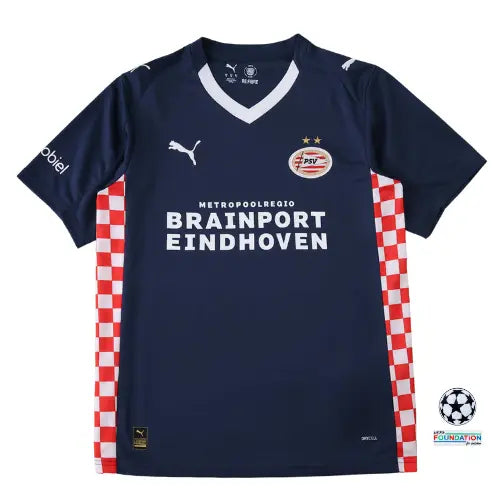 Camisa PSV II 2025 2026, uniforme reserva PSV Eindhoven, escudo bordado, modelo moderno com base escura, camisa alternativa clube holandês

