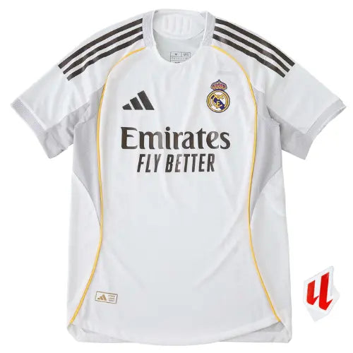 camisa real madrid 2025, versão jogador real madrid, uniforme titular madrid, camisa slim fit madrid, futebol espanhol, la liga 2025/26, camisa branca real madrid, escudo bordado madrid, camisa elite real madrid, santiago bernabéu


