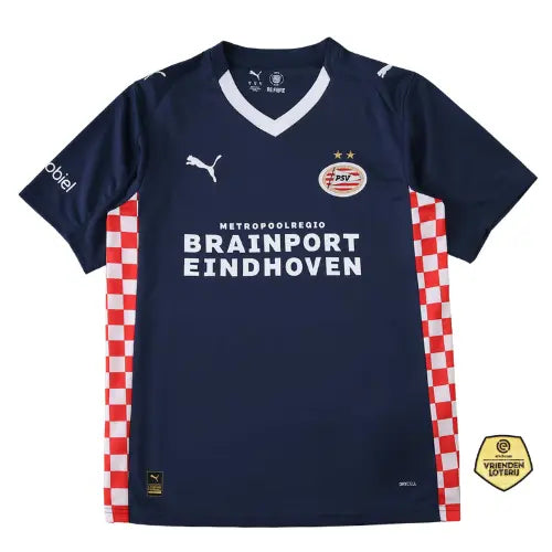 Camisa PSV II 2025 2026, uniforme reserva PSV Eindhoven, escudo bordado, modelo moderno com base escura, camisa alternativa clube holandês

