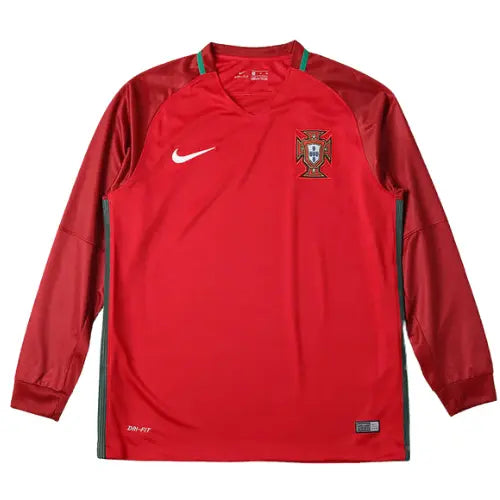 camisa retrô portugal, portugal 2016, eurocopa 2016, camisa histórica portugal, camisa manga longa portugal, cristiano ronaldo portugal, seleção portuguesa, escudo bordado portugal, futebol europeu, camisa retrô masculina

