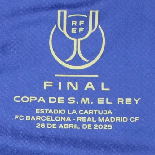 camisa barcelona copa do rei, barcelona 2025 final, patch copa do rei, escudo bordado barcelona, camisa azul grená barça, manto torcedor barcelona