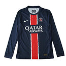 Camisa PSG 2024 2025 manga longa, uniforme titular azul marinho com escudo bordado, camisa Paris Saint-Germain de inverno, modelo com mangas compridas PSG


