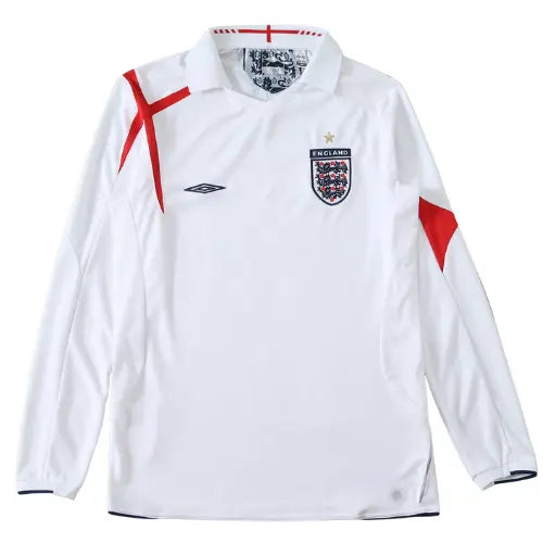 camisa retrô inglaterra, inglaterra 2006, camisa copa do mundo, camisa manga longa inglaterra, camisa seleção inglesa, três leões, escudo bordado inglaterra, camisa clássica futebol, uniforme retrô inglaterra, camisa histórica inglaterra


