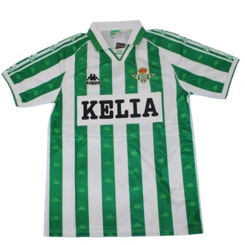 camisa retrô real bétis 1996, uniforme clássico anos 90, camisa histórica, futebol espanhol, verde e branco, manto nostálgico torcedor


