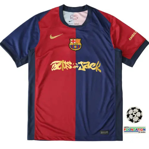 camisa barcelona travis scott, barcelona 2024 2025, camisa collab travis scott, camisa edição limitada barcelona, uniforme barça 24/25, camisa barcelona rapper, camisa barça streetwear, manto barcelona travis scott


