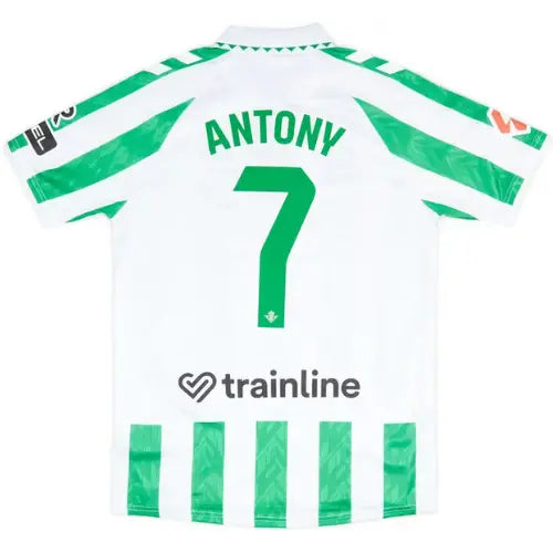 camisa bétis antony 7, camisa torcedor personalizada, camisa bétis 2024, uniforme verde e branco, escudo real bétis, futebol espanhol