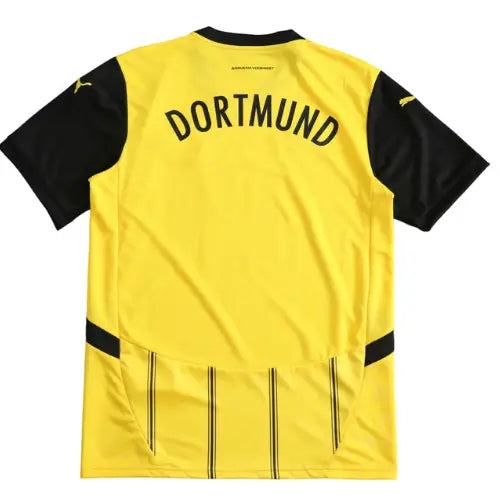 camisa borussia dortmund 2024, camisa torcedor aurinegro, escudo bordado borussia, uniforme principal dortmund, futebol alemão, camisa amarela bvb