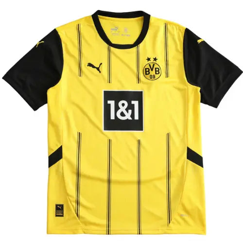 camisa borussia dortmund 2024, camisa torcedor aurinegro, escudo bordado borussia, uniforme principal dortmund, futebol alemão, camisa amarela bvb