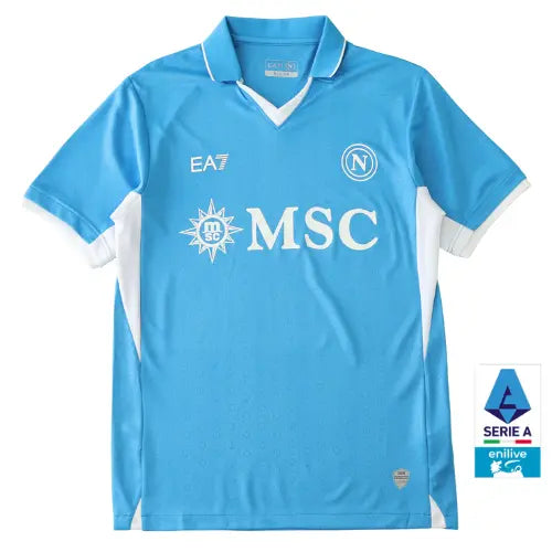 camisa napoli 2024, camisa torcedor napoli, azul celeste, escudo napoli, uniforme napoli, manto napolitano, futebol italiano