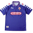 camisa fiorentina 1998, retrô fiorentina anos 90, escudo bordado, camisa nintendo, fiorentina batistuta, futebol italiano clássico
