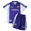 camisa fiorentina retrô toyota, uniforme infantil roxo fiorentina, escudo bordado fiorentina, kit batistuta infantil, camisa anos 90 futebol italiano