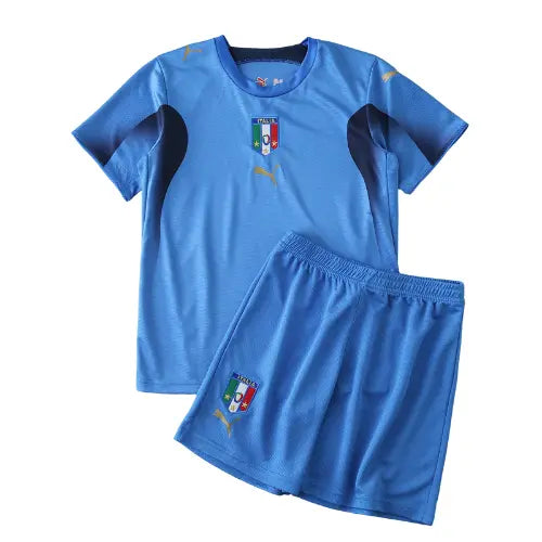 camisa itália 2006 infantil, uniforme retrô copa 2006, escudo itália bordado, kit azul azzurra, camisa infantil futebol italiano